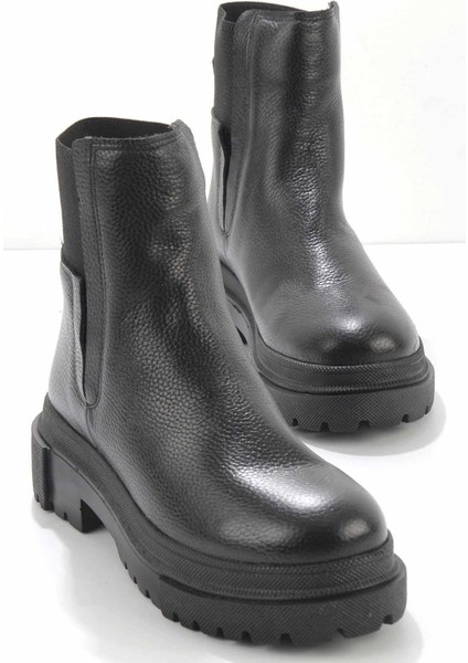 Siyah Deri Kadın Bot & Bootie K02724300003