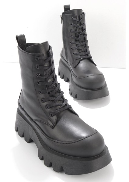 Siyah Deri Kadın Bot & Bootie K02283586203