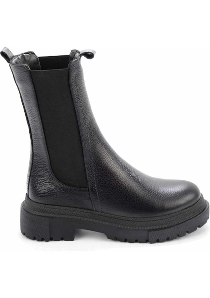 Siyah Deri Kadın Bot & Bootie K02724300103
