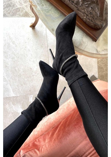 Siyah Platin Süet Kadın Bot & Bootie K02575211702