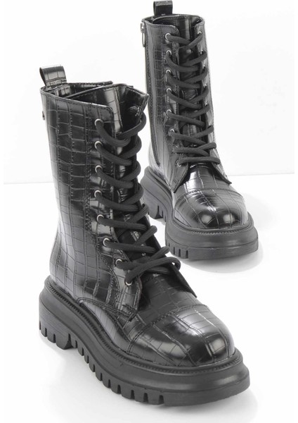 Siyah Kroko Kadın Bot & Bootie K02718130911