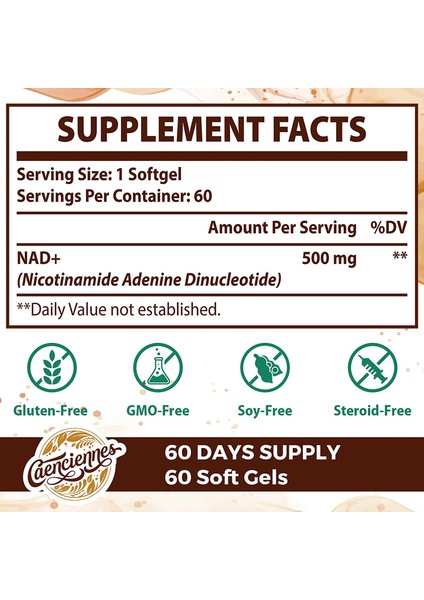 Liposomal Nad+ 500 mg True Nad Not Precursor 60 Softgels 60 Günlük Kullanım fiyatları
