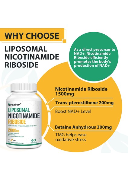 Liposomal Nicotinamide Riboside 2000 mg With Tmg And Pterostilbene 60 Softgels indirimleri