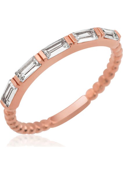 Gümüş Sıralı Baget Taşlı Kadın Yüzük