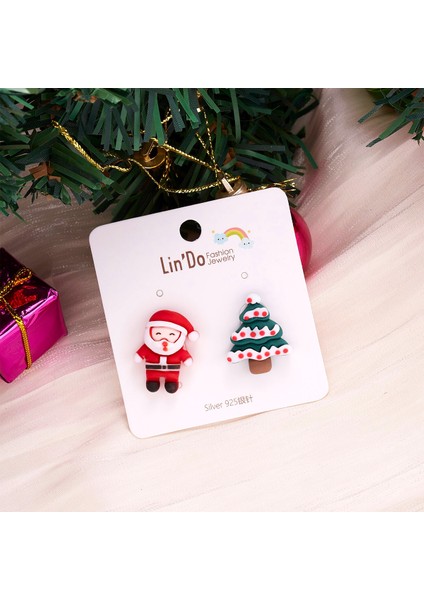 Hohoho Noel Baba ve Yılbaşı Çam İkili Konsept Küpe