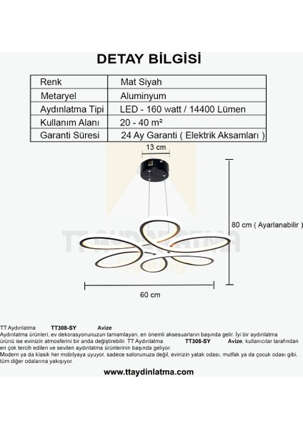 TT308-SY Tt Aydınlatma Papatya Modeli Mat Siyah 2 Renk Modüllü LED Avize