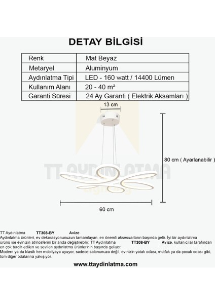 TT308-BY Tt Aydınlatma Papatya Modeli Mat Beyaz 2 Renk Modüllü LED Avize