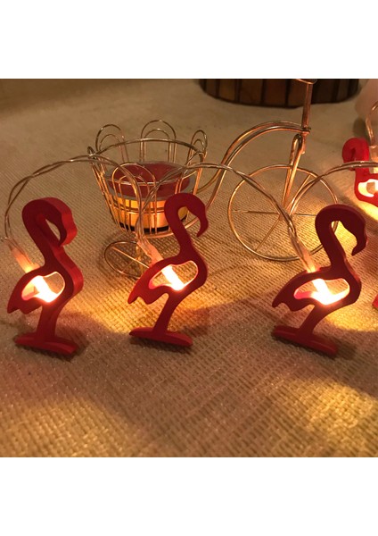 2 Metre Ahşap Flamingo Pilli LED Işık Flamingo Işık Gün Işığı Pilli LED Işık Yılbaşı Ağacı Işığı Noel Işığı Yılbaşı Işıkları