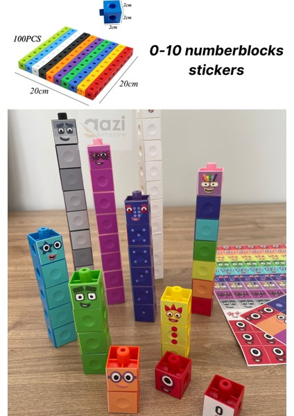 Gazi Kırtasiye Numberblocks 100 Parça Geçmeli Matematik Küpleri - Snapcubes / 0-10 Stickers