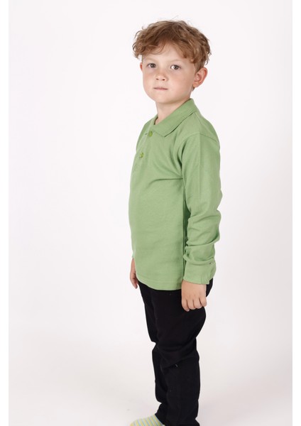 Çocuk Uzun Kol Normal Kalıp Comfort Polo Yaka Düz Renk Okul Penye Lakost T-Shırt