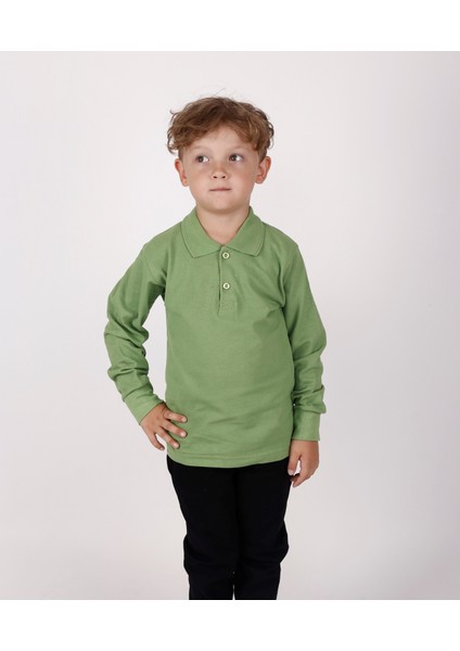 Çocuk Uzun Kol Normal Kalıp Comfort Polo Yaka Düz Renk Okul Penye Lakost T-Shırt fiyatları
