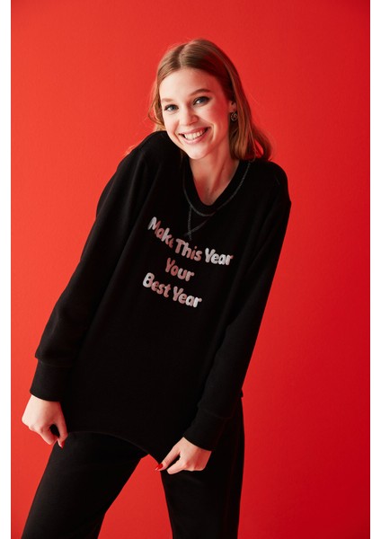 Açık Gri Melanj Your Best Year Termal Pijama Takımı