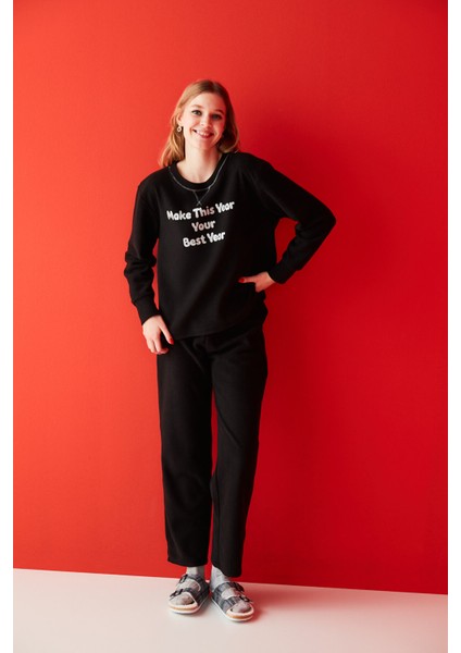 Açık Gri Melanj Your Best Year Termal Pijama Takımı