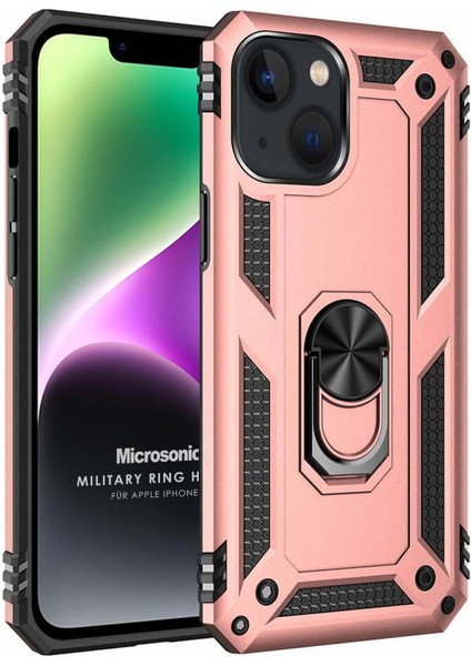 Apple iPhone 14 Plus Kılıf Military Ring Holder Rose Gold