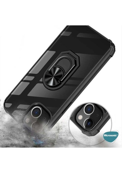 Apple iPhone 14 Kılıf Grande Clear Ring Holder Siyah modelleri