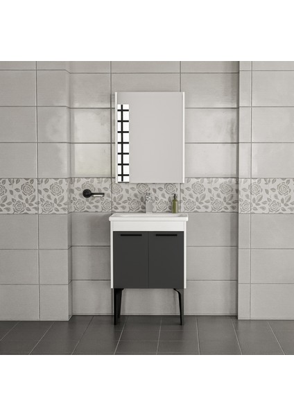 Toronto Banyo Dolabı - 60 cm - 2'li Set - Beyaz - Mat Antrasit modelleri