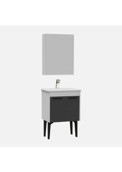 Toronto Banyo Dolabı - 60 cm - 2'li Set - Beyaz - Mat Antrasit fırsatları