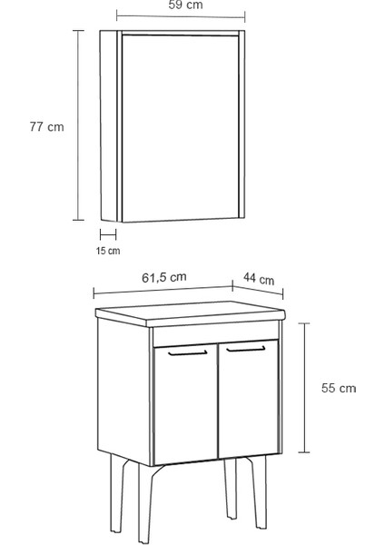 Toronto Banyo Dolabı - 60 cm - 2'li Set - Beyaz - Mat Antrasit indirimleri