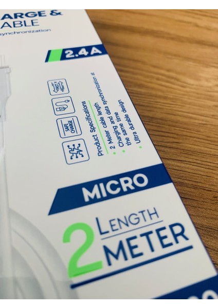 2 Metre - 2.4 Amper - Micro USB Hızlı Data ve Şarj Kablosu Mikro USB