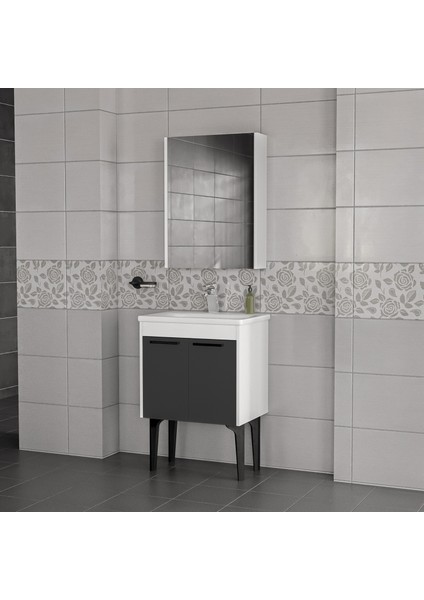 Toronto Banyo Dolabı - 60 cm - 2'li Set - Beyaz - Mat Antrasit