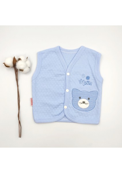 Kapitone Bebek Yelek Mavi Ayı Desenli %100 Cotton