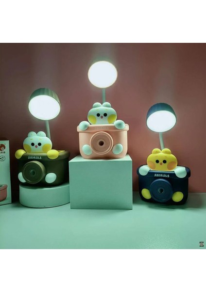 Sevimli Hayvanlar Şarjlı Kalemlikli Masa Lambası USB LED Işıklı Kalemtraşlı Mavi Kalemlik Lamba fırsatları