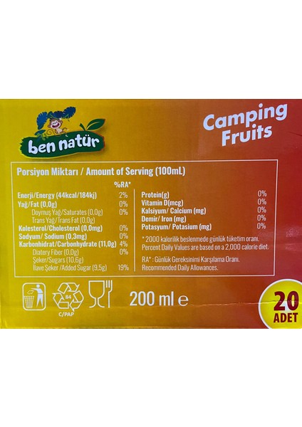 Ben Natür Camping Fruits 200 ml * 20 adet