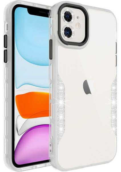 Apple iPhone 11 Kılıf Simli ve Lens Korumalı Pano Kapak Siyah