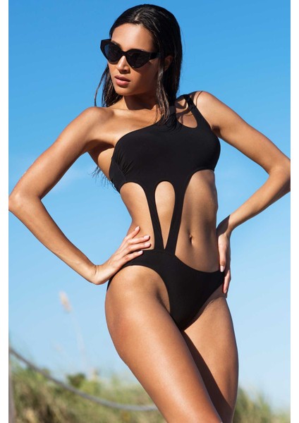 5029 Siyah Tek Omuz Mayokini