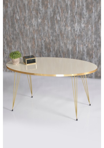 Orta Sehpa Elips Gold Krem Tel