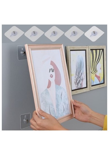 Buffer® Süper Güçlü Çerçeve Askısı Pin Delgisiz Vidalı Tırnak Kanca Yapışkanlı Raf Tutucu Askı 5li
