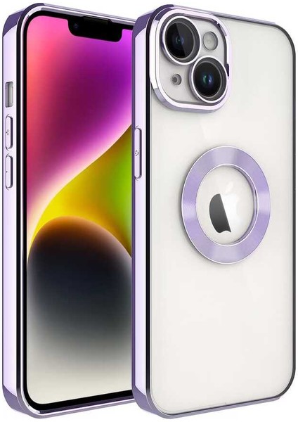 Apple iPhone 14 Plus Kılıf Logo Gösteren Parlak Kenarlı Kamera Lens Korumalı Şeffaf Omega Silikon Kapak