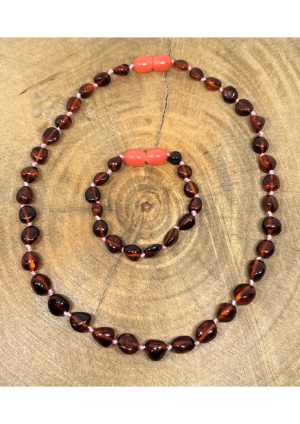 Damla Kehribar Vişne Renk Bebek Kolye Bileklik Set fiyatları