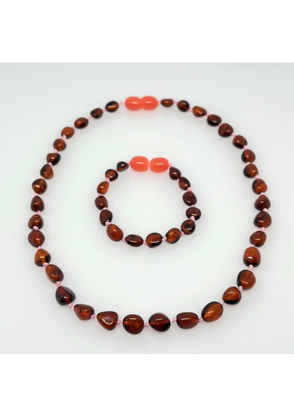 Damla Kehribar Vişne Renk Bebek Kolye Bileklik Set indirimleri