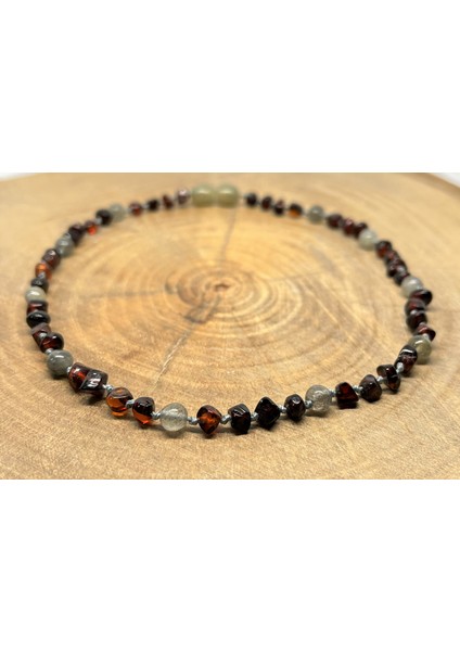 Damla Kehribar Vişne Renk Dumanlı Kuvars Bebek Kolye 33CM