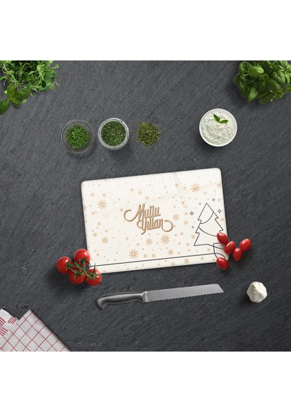 Cam Kesme Tahtası - Cam Kesme Tablası | Mutlu Yıllar Krem |