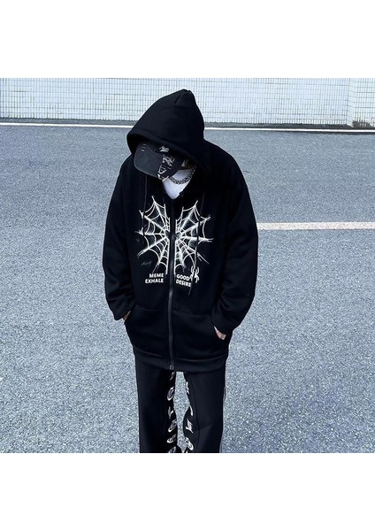 Gothic Spider Web Heart Hoodie Jacket