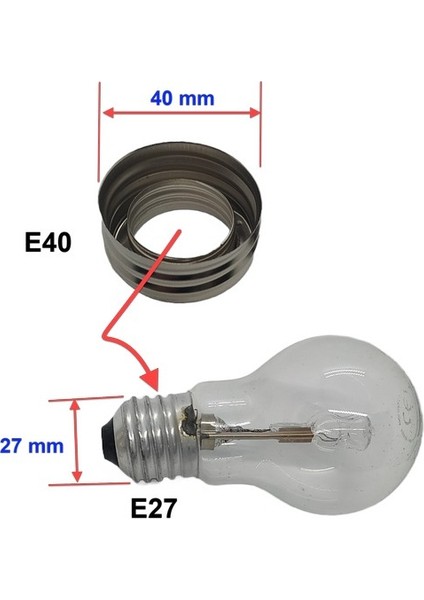 E40 To E27 Duy Dönüştürücü Adaptör (E40 Duyda E27 Ampul) (Metal)