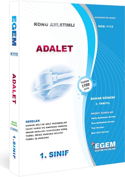 Açık Öğretim (AÖF) Adalet 1 ve 2. Sınıf Güz ve Bahar Dönemi Konu ve Soru Full Set