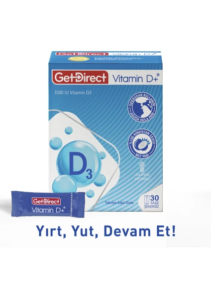 Getdirect Vitamin D+ 1000 IU Vitamin D3  İçeren Takviye Edici Gıda 30 Saşe