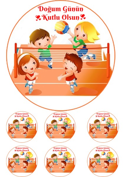 Yenilebilir Pasta Resmi Voleybolcu Çocuklar Pirinç Kağıdından 6-8-10 Kişilik Pastaya Uygun 16 cm modelleri