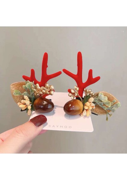 Kar/elk Noel Başlıklı Saç Tokası - Kahverengi (Yurt Dışından)