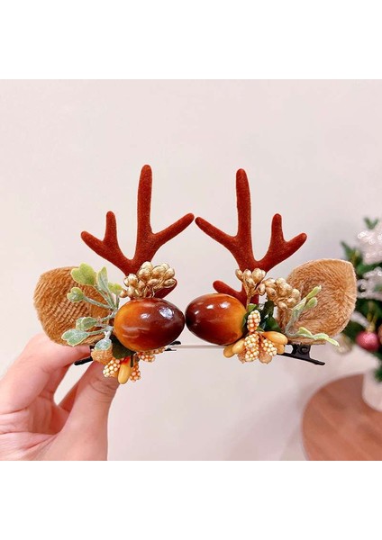 Kar/elk Noel Başlıklı Saç Tokası - Kahverengi (Yurt Dışından)