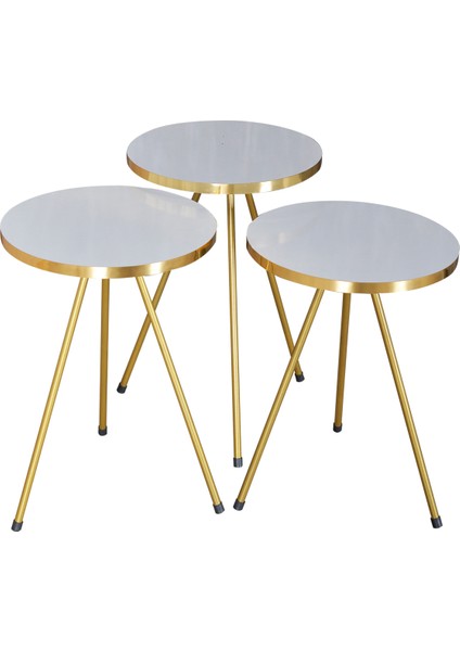 Zigon Sehpa 3'lü Set Beyaz Üst Yüzey Altın Renk Metal Ayaklı Modern Tasarım fiyatları