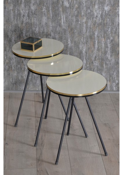 Zigon Sehpa Siyah Metal Ayak Çift Altın Krem