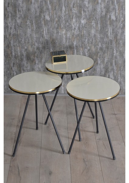 Zigon Sehpa Siyah Metal Ayak Çift Altın Krem fiyatları