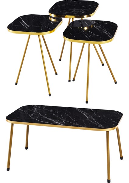 Zigon Sehpa ve Orta Sehpa Kombin Set Altın Bendir 3200