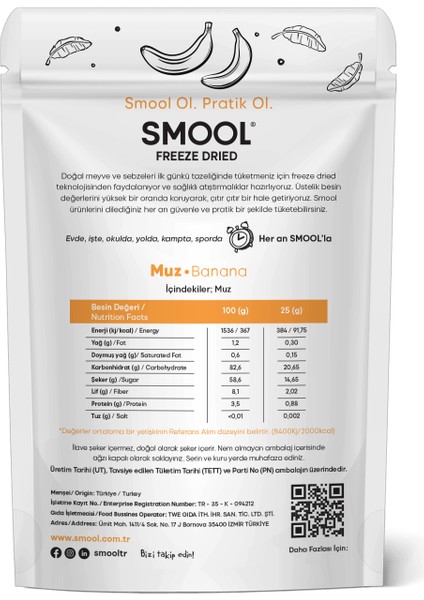 Freeze Dried (Dondurularak Kurutulmuş) Muz 25 gr Sağlıklı Atıştırmalık