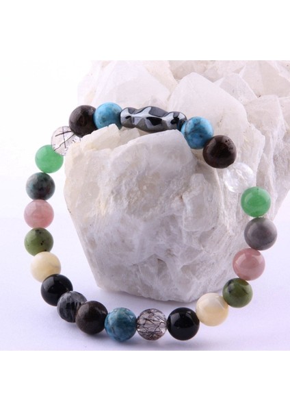 Sertifikalı Güneş Taşı, Obsidyen, Kalsit, Krizokol, Hematit, Apatit, Yeşim Doğal Taş 8 mm Bileklik fiyatları