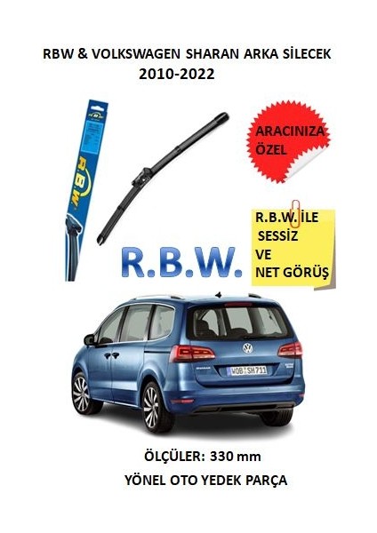 Rbw Volkswagen Sharan 2010-2022 Arka Silecek Muz Tip Aracınıza Özel Adaptörlü